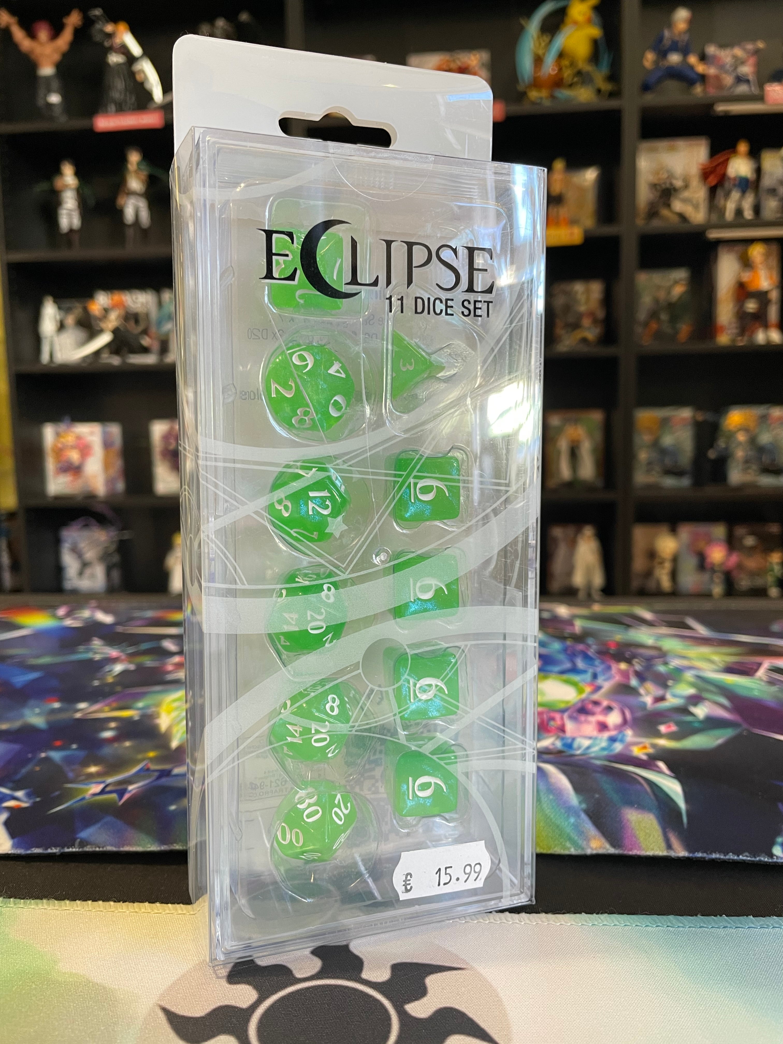 Set de Dés Eclipse Vert – 11 Dés Polyédriques pour jeux de rôles.